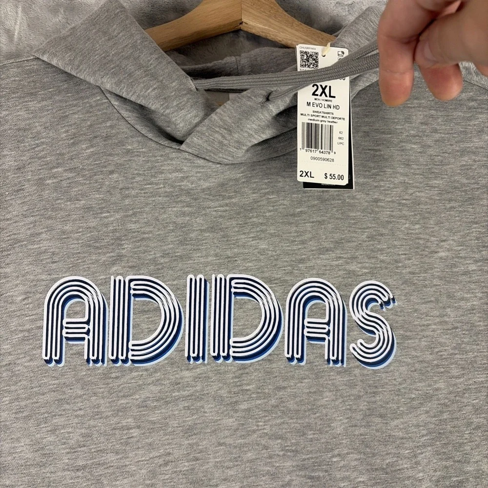 Adidas Hoodie Mens 2XL Gray Retro Logo Pullover Fleece KD4730 NWT